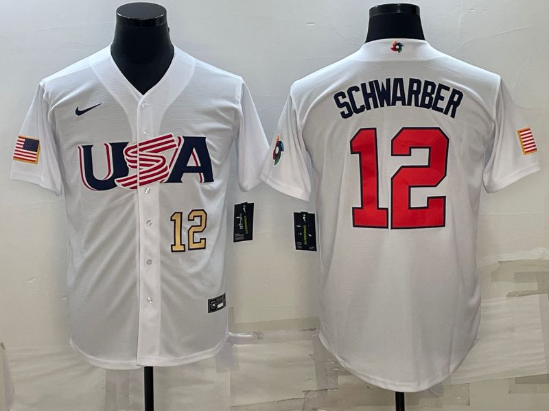 Men 2023 World Cub USA #12 Schwarber White Nike MLB Jersey3->more jerseys->MLB Jersey
